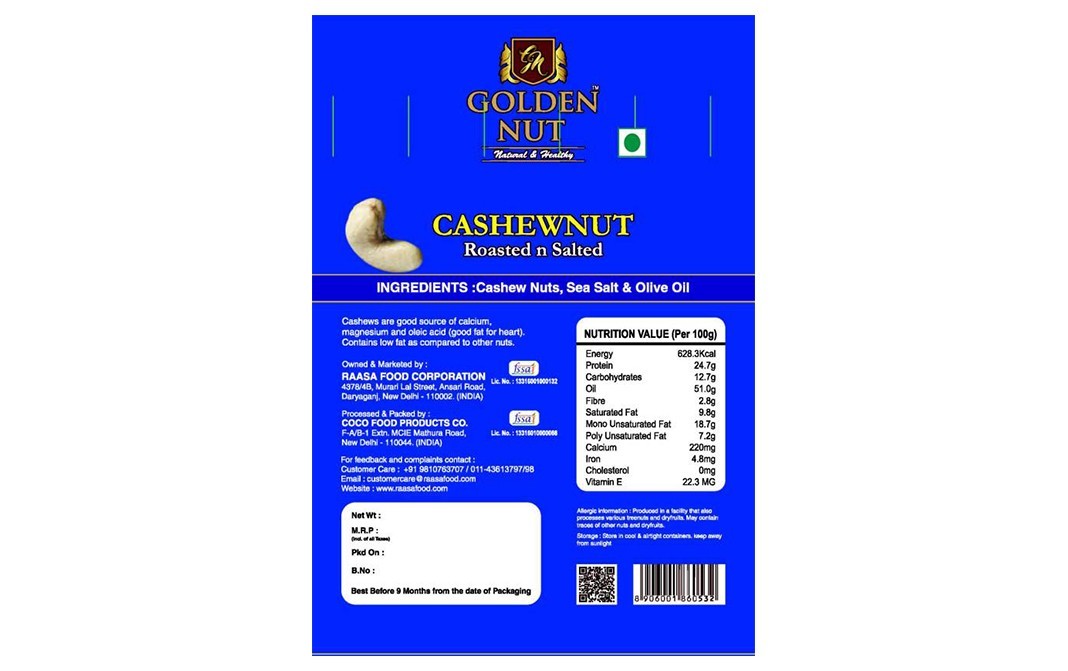 Golden Nut Cashewnut Roasted n Salted   Box  100 grams